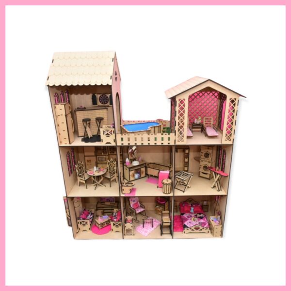 Barbie House - Double Storey with Roof and Gazebo Box - Image 2